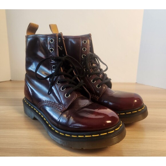 Doc Dr. Martens 14585 Cherry Red Vegan Patent Leather 8-Eye Boots Womens US 6 - Picture 1 of 12